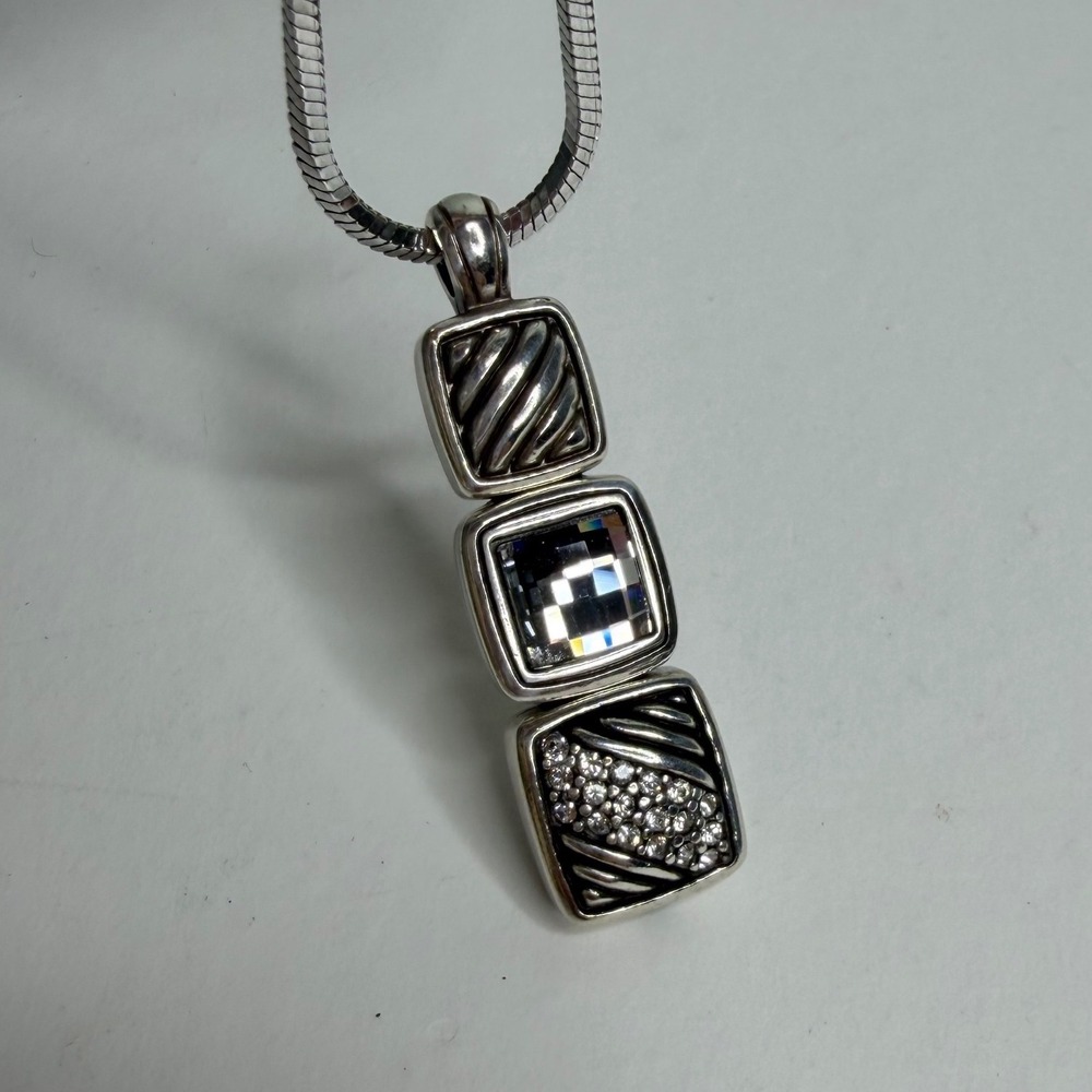 Brighton Tres Tile Silver Tone Crystal Pendant Snake Chain Necklace JN6132 P32